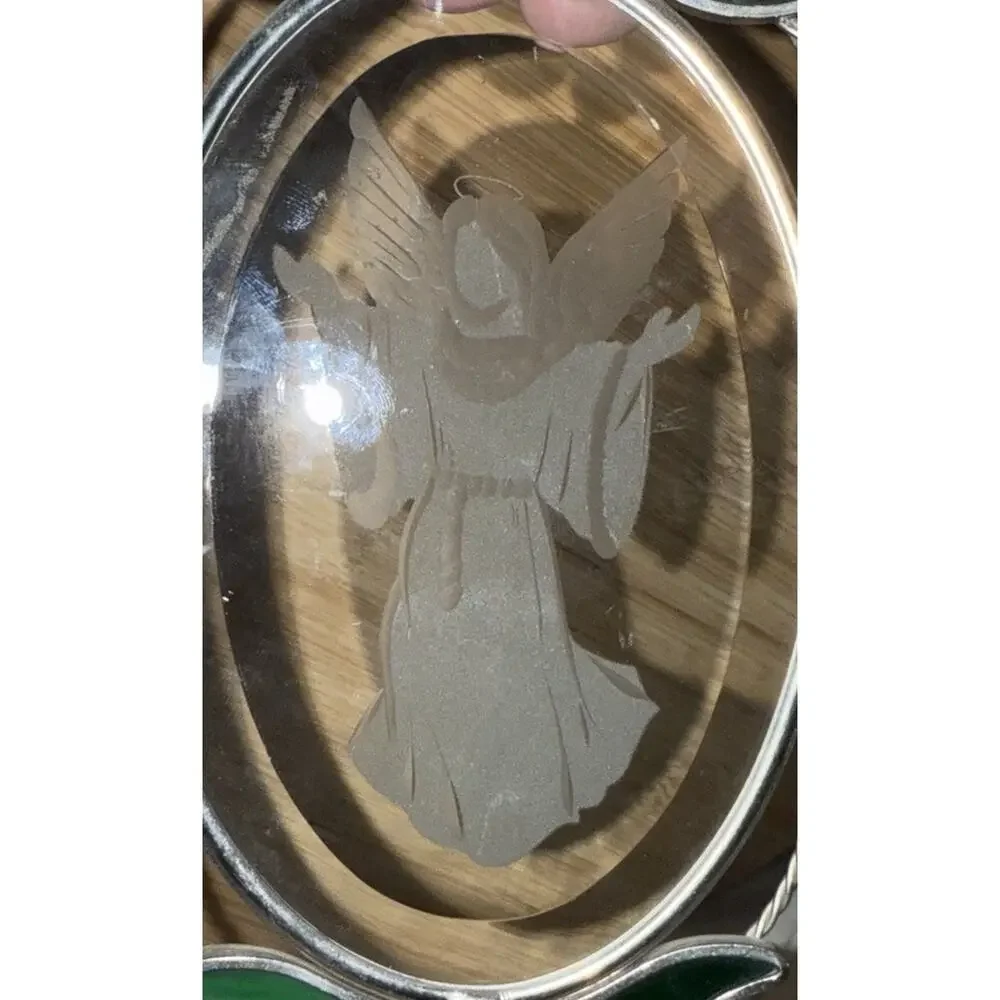 Stained Leaded Glass Hanging Window Panel Angel 9x6” Suncatcher Silver Lead